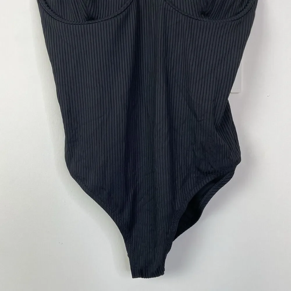 Madewell Plus Ribbed‎ Underwire Open-Back One-Piece Swimsuit 2X True Black NJ970